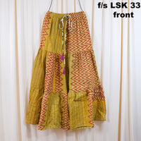 Kantha Long Tiered  Flowy Skirt with Pockets