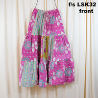 Kantha Long Tiered  Flowy Skirt with Pockets