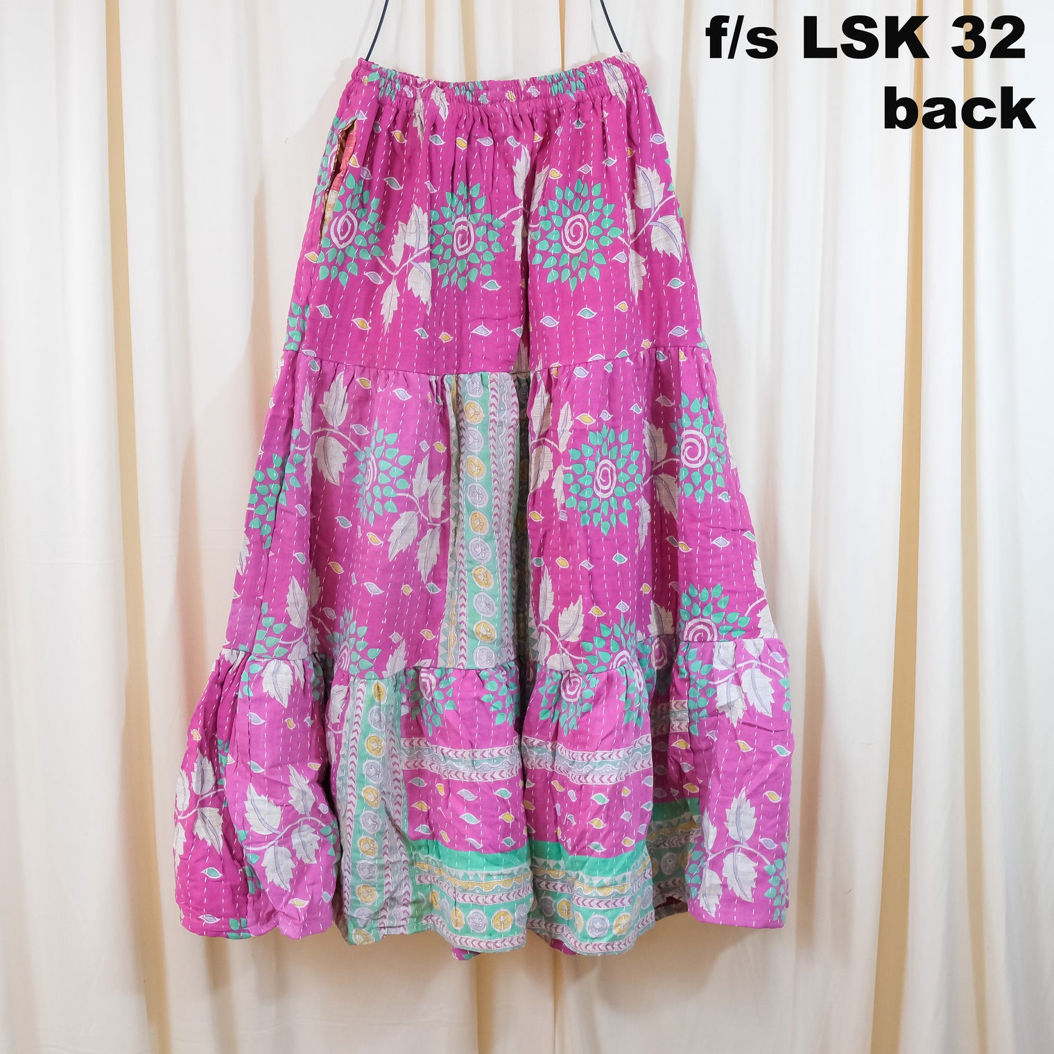 Kantha Long Tiered  Flowy Skirt with Pockets
