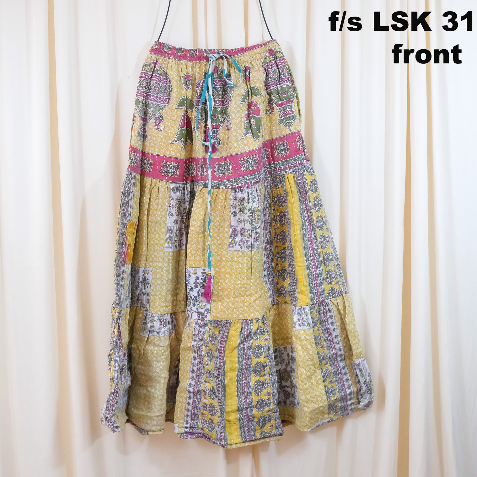 Kantha Long Tiered  Flowy Skirt with Pockets