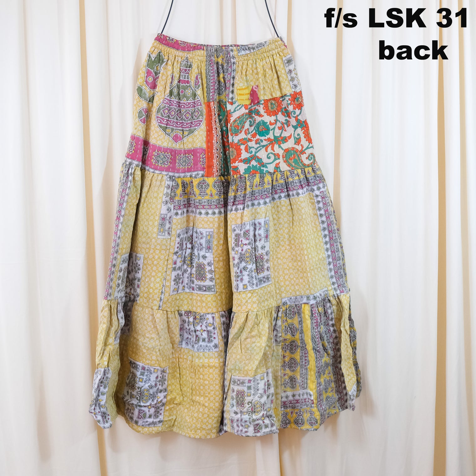 Kantha Long Tiered  Flowy Skirt with Pockets