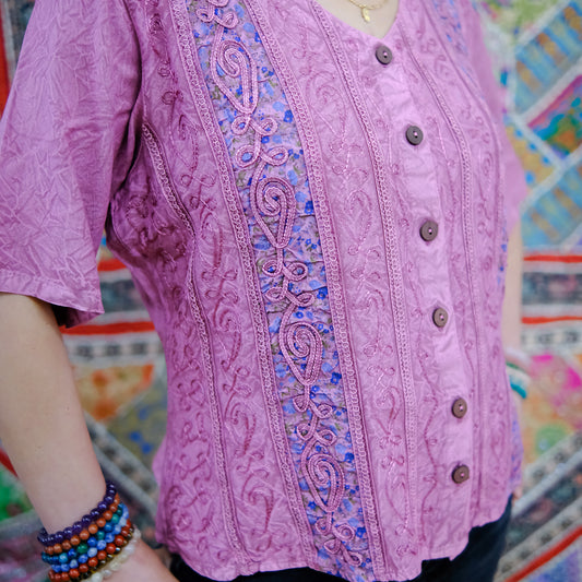 Cotton Hand Embroidery Half Sleeve Blouse