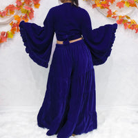 Velvet Dream Tiered Flowy Pants with Ruffle Wrap Top