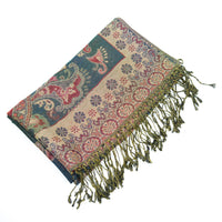 Oversized Reversible Paisley Wrap Scarf with Fringe