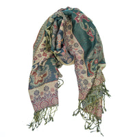 Oversized Reversible Paisley Wrap Scarf with Fringe