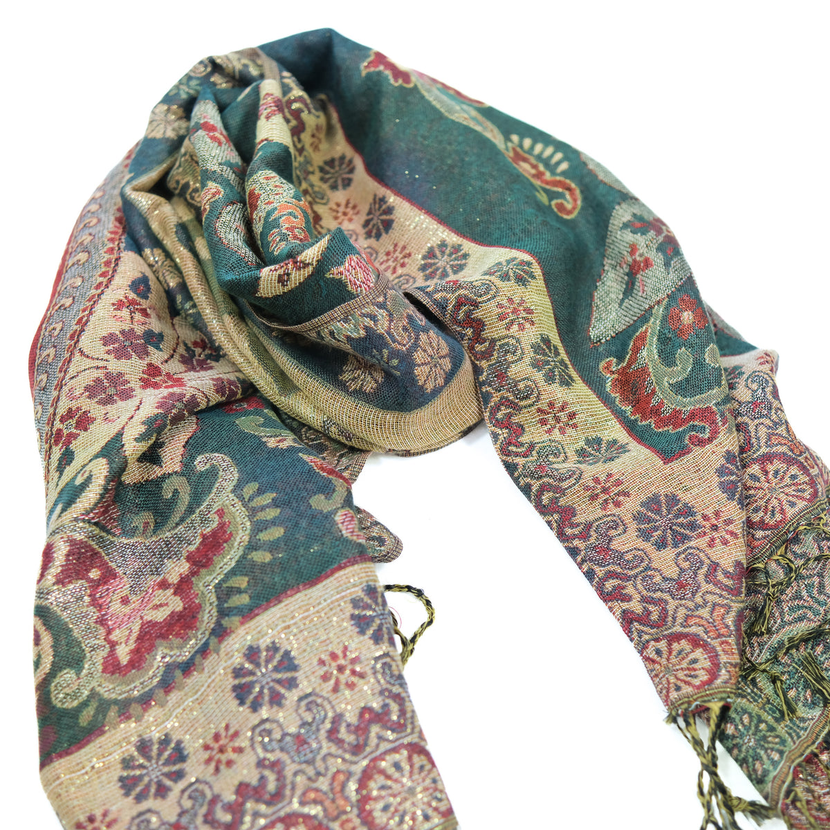 Oversized Reversible Paisley Wrap Scarf with Fringe