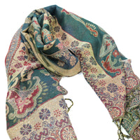 Oversized Reversible Paisley Wrap Scarf with Fringe