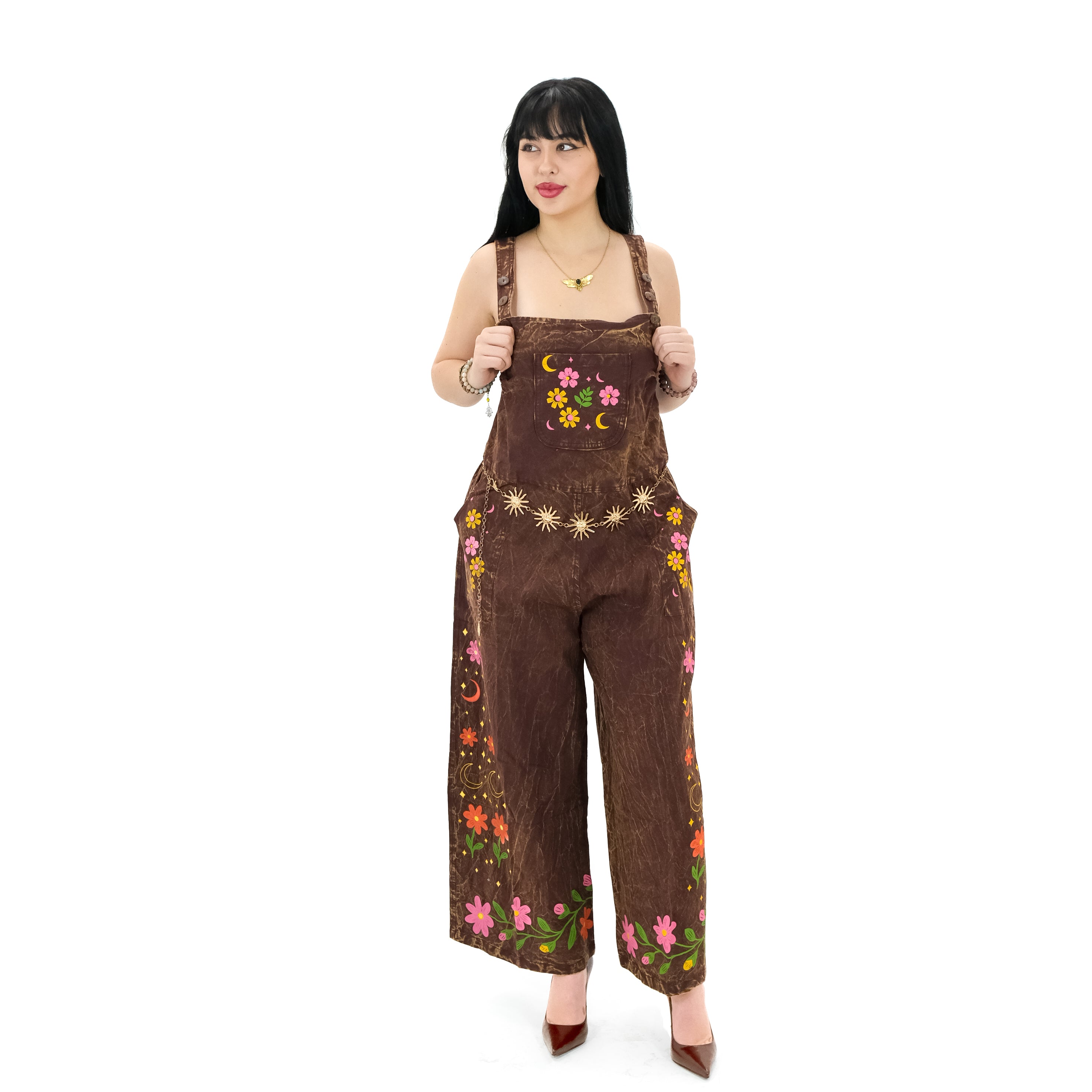 Celestial Floral Cotton Jumpsuit | Stonewashed Wide-Leg Boho