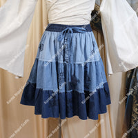 Patchwork Denim Flowy Mini Skort with Pockets