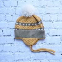 Kids Earflap Pom Pom Hat with Fleece Lining