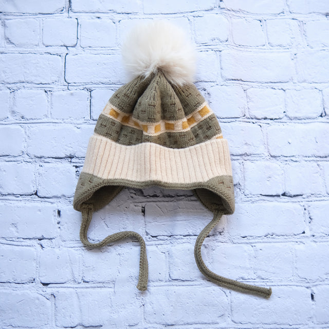 Kids Earflap Pom Pom Hat with Fleece Lining