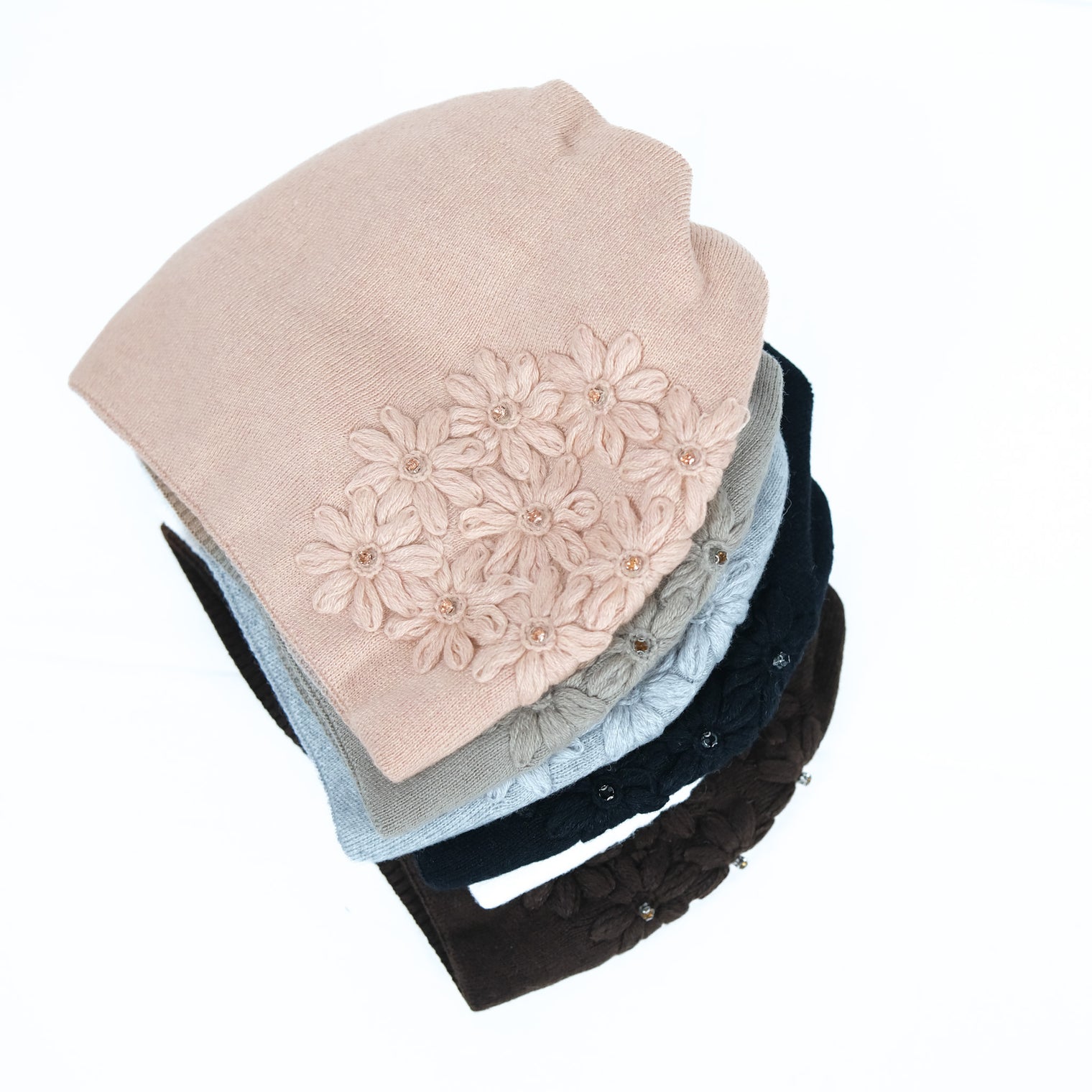 Adult Floral Embroidered Beanie