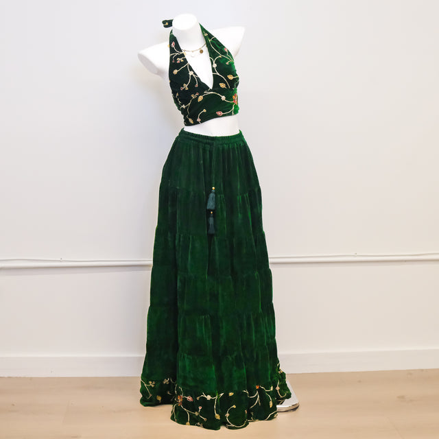 Velvet Boho Flowy Embroidery Skirt and Top