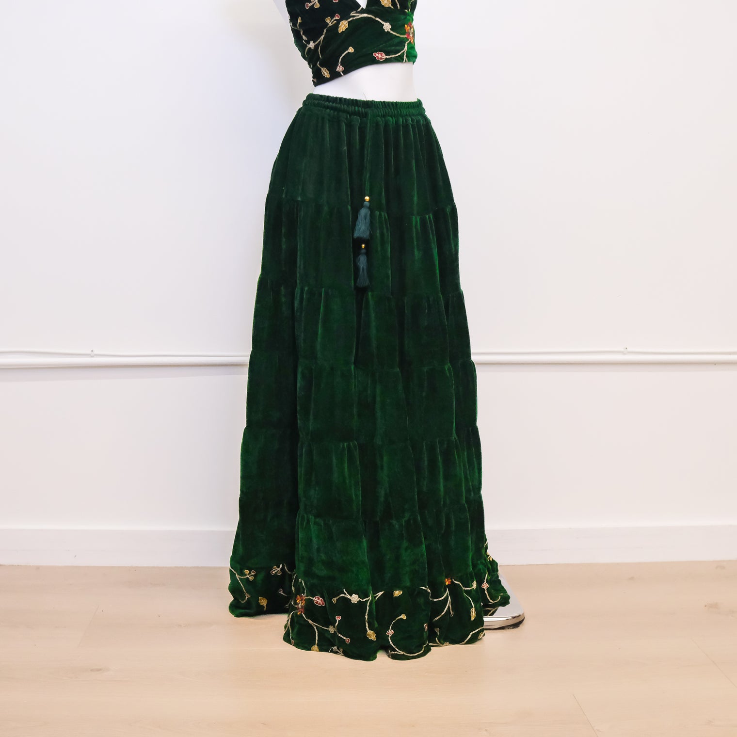 Velvet Boho Flowy Embroidery Skirt and Top