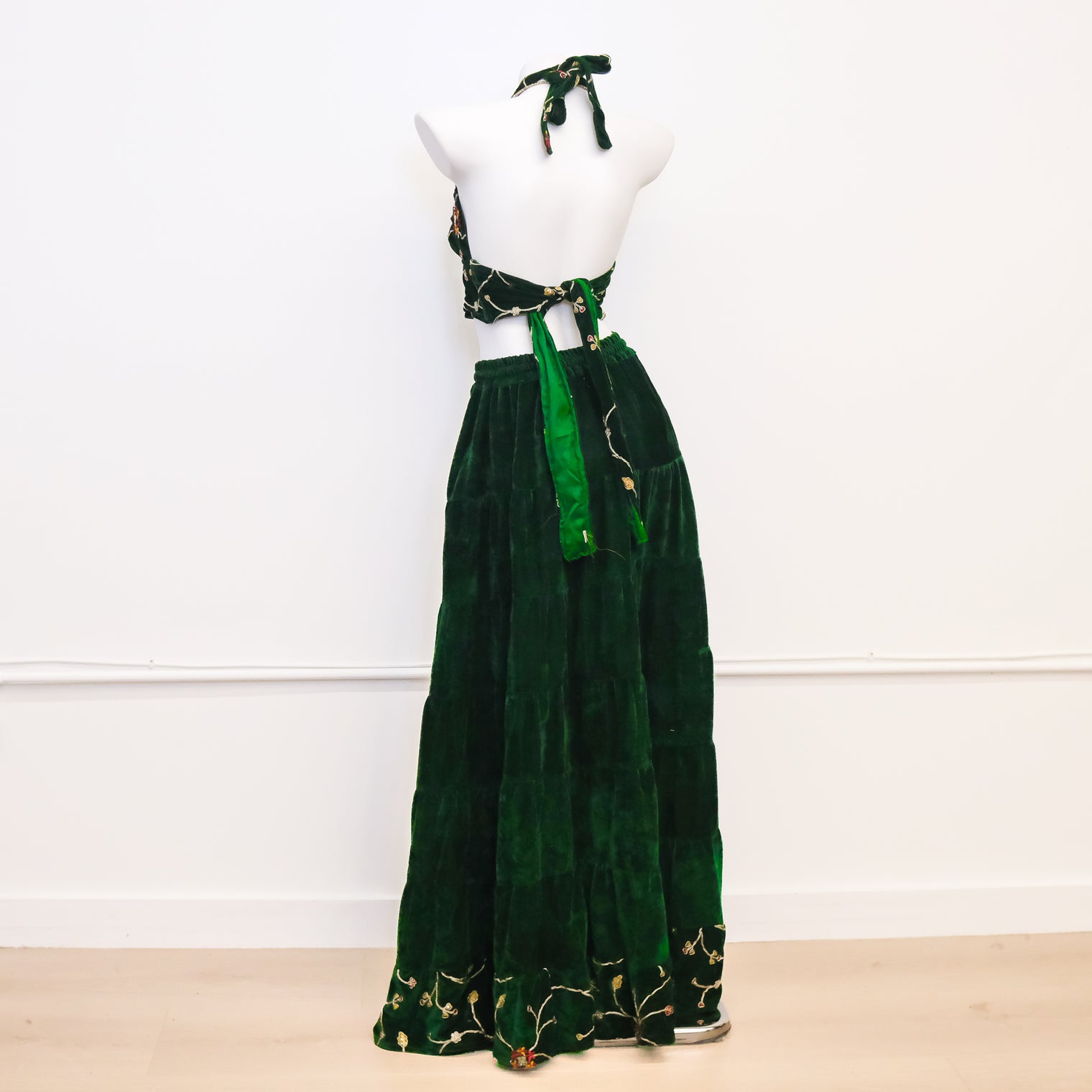 Velvet Boho Flowy Embroidery Skirt and Top