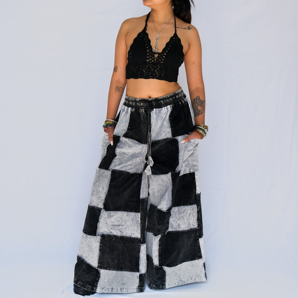 Patchwork Corduroy Wide Leg Pants – karmanepalcrafts
