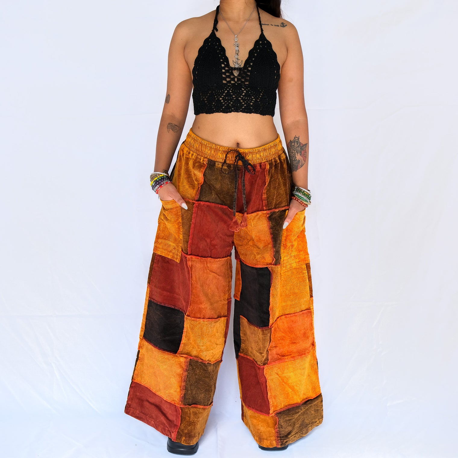 Patchwork Corduroy Wide Leg Pants