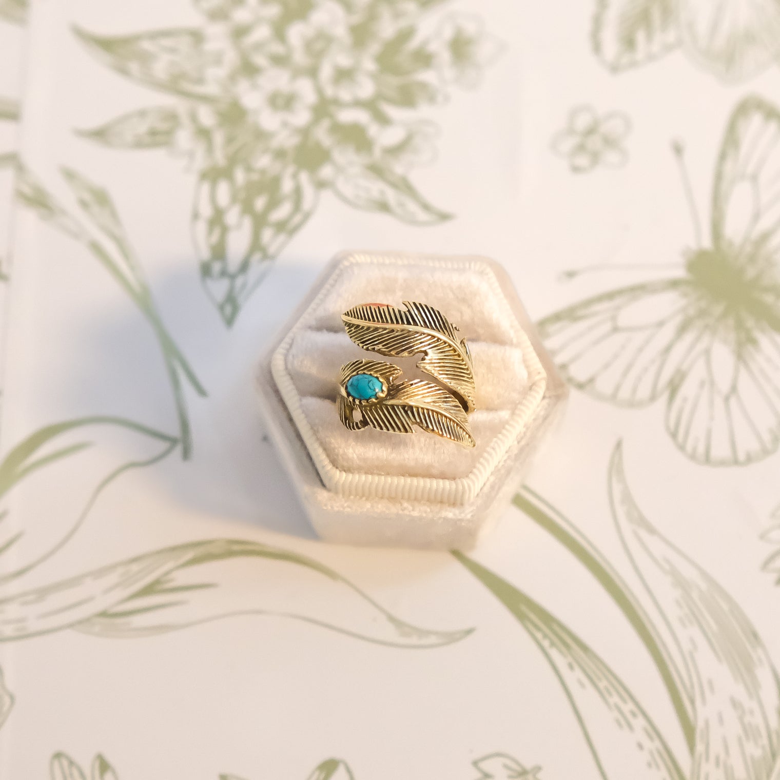 Golden Feather Adjustable Ring