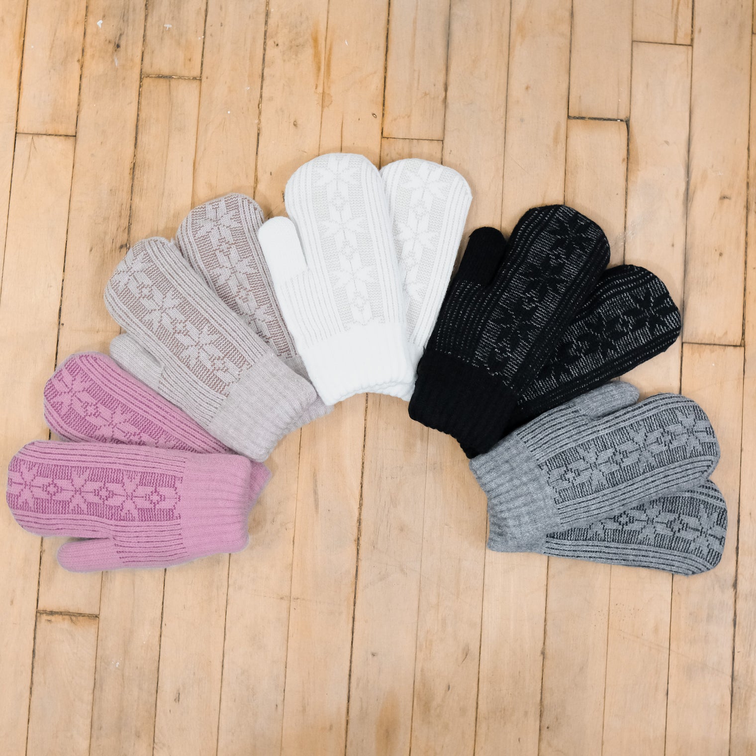 Knitted Snowflake Design Mitten with Fleece Lining