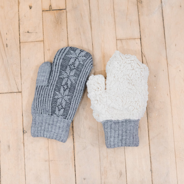 Knitted Snowflake Design Mitten with Fleece Lining