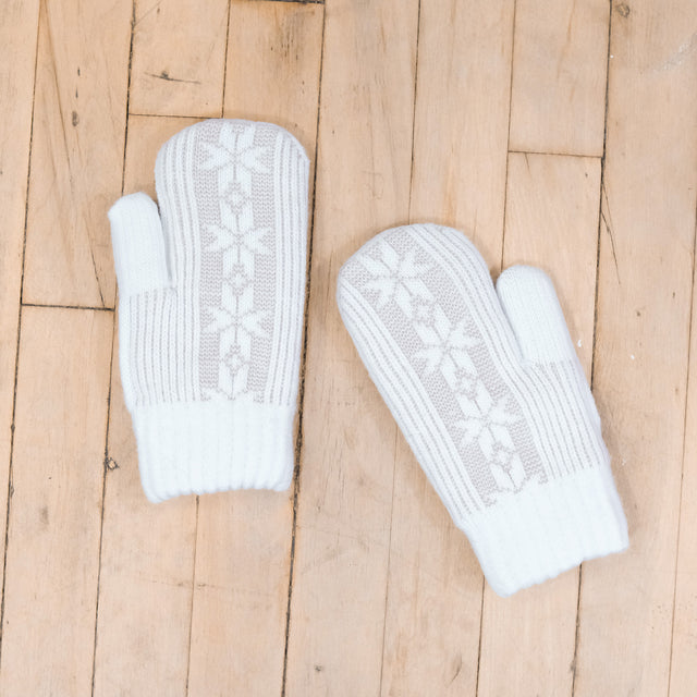Knitted Snowflake Design Mitten with Fleece Lining