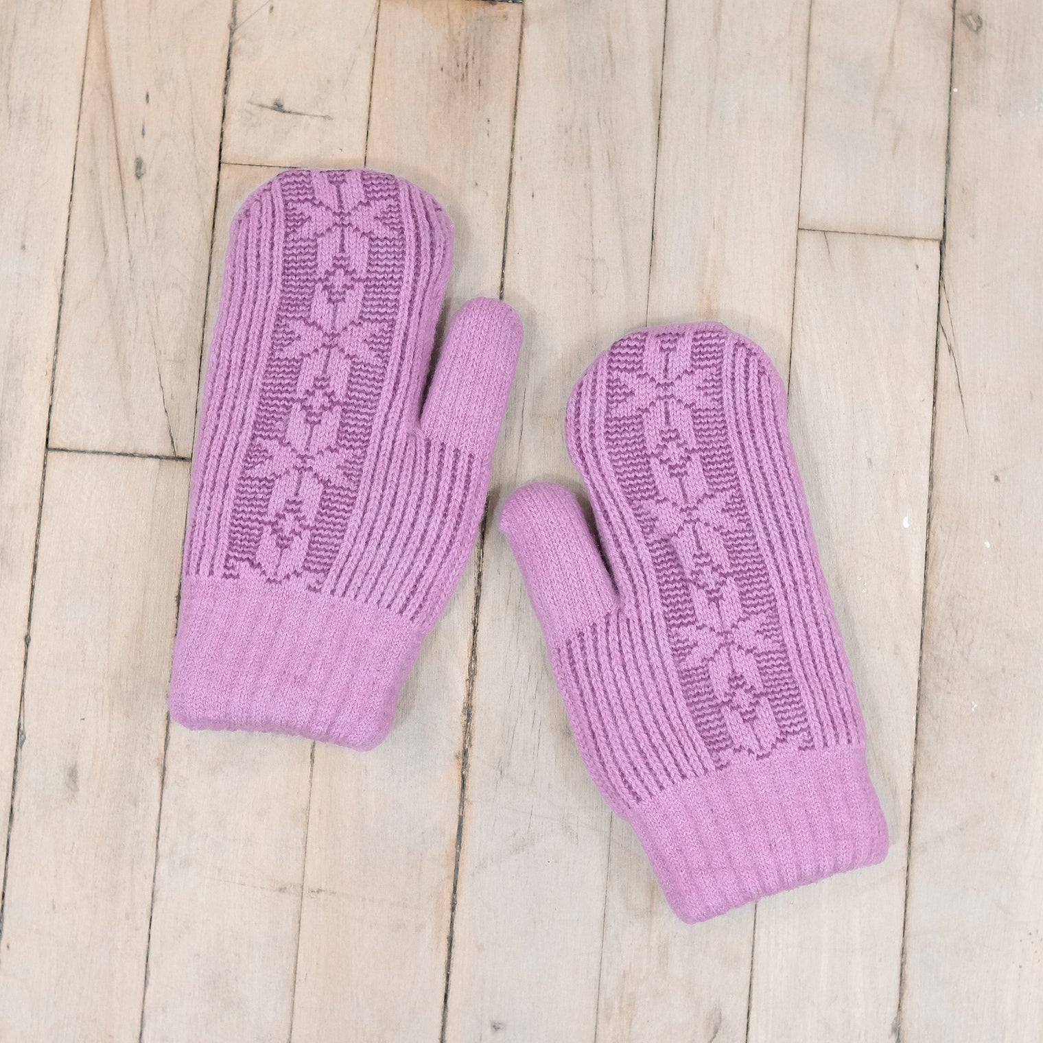 Knitted Snowflake Design Mitten with Fleece Lining