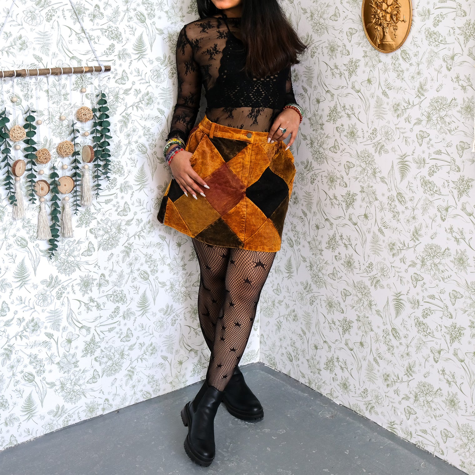 Patchwork Corduroy Mini Skirt