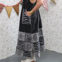 Patchwork Boho Ribbed Block Print Overall Cotton Maxi Dress