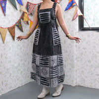 Patchwork Boho Ribbed Block Print Overall Cotton Maxi Dress