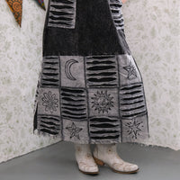 Patchwork Boho Ribbed Block Print Overall Cotton Maxi Dress