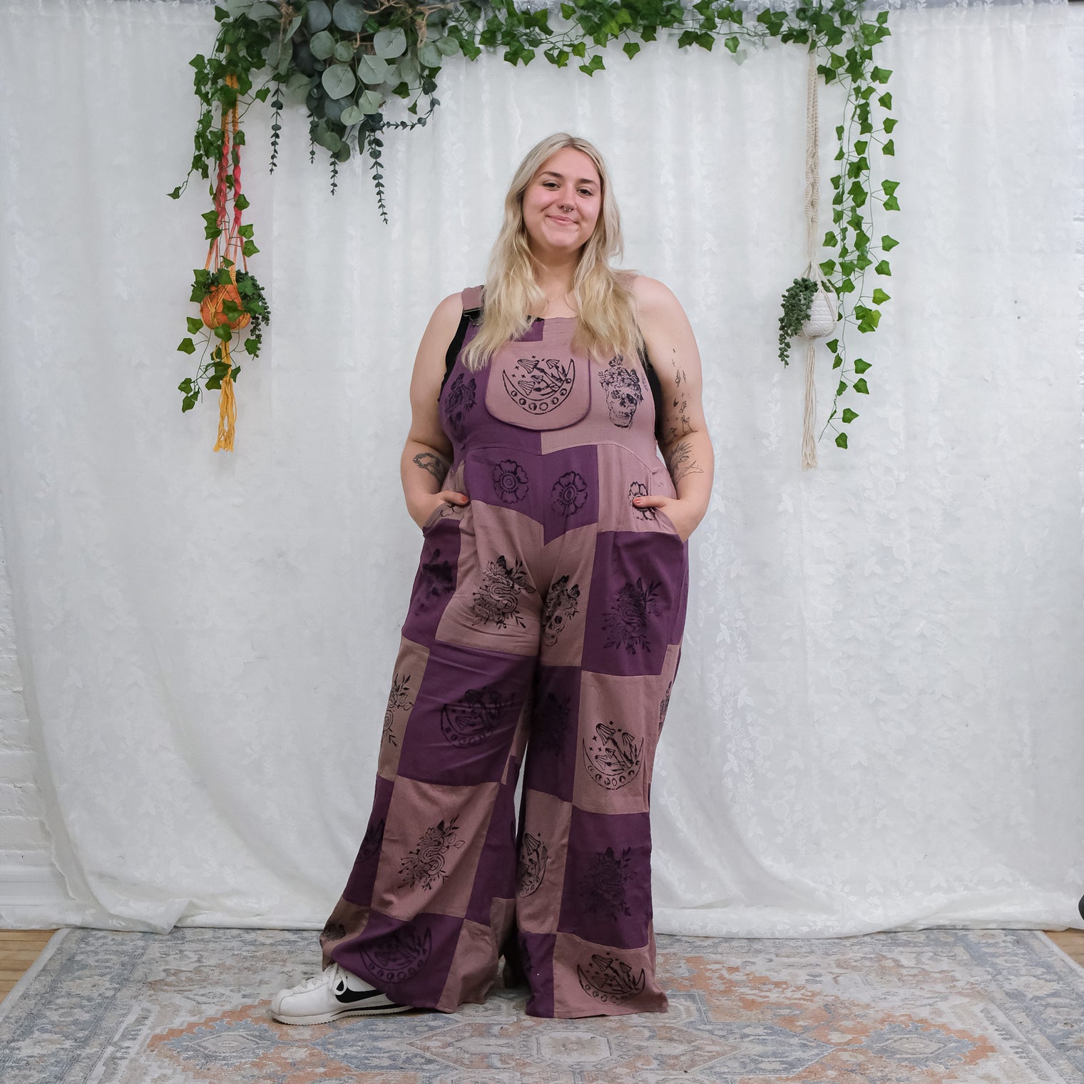 Patchwork Gothic Bib Wide Leg Jumpsuit