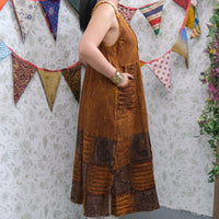 Patchwork Boho Ribbed Block Print Overall Cotton Maxi Dress