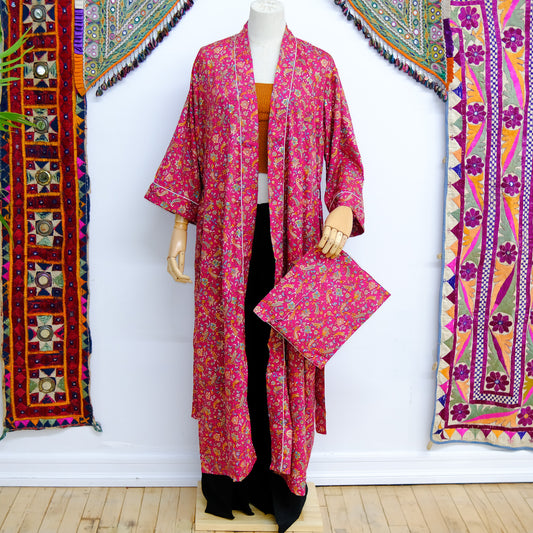 Floral Long Bohemian Kimono with Pockets