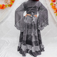 Bohemian Style Flowy Velvet Skirt Set with Ruffle Top