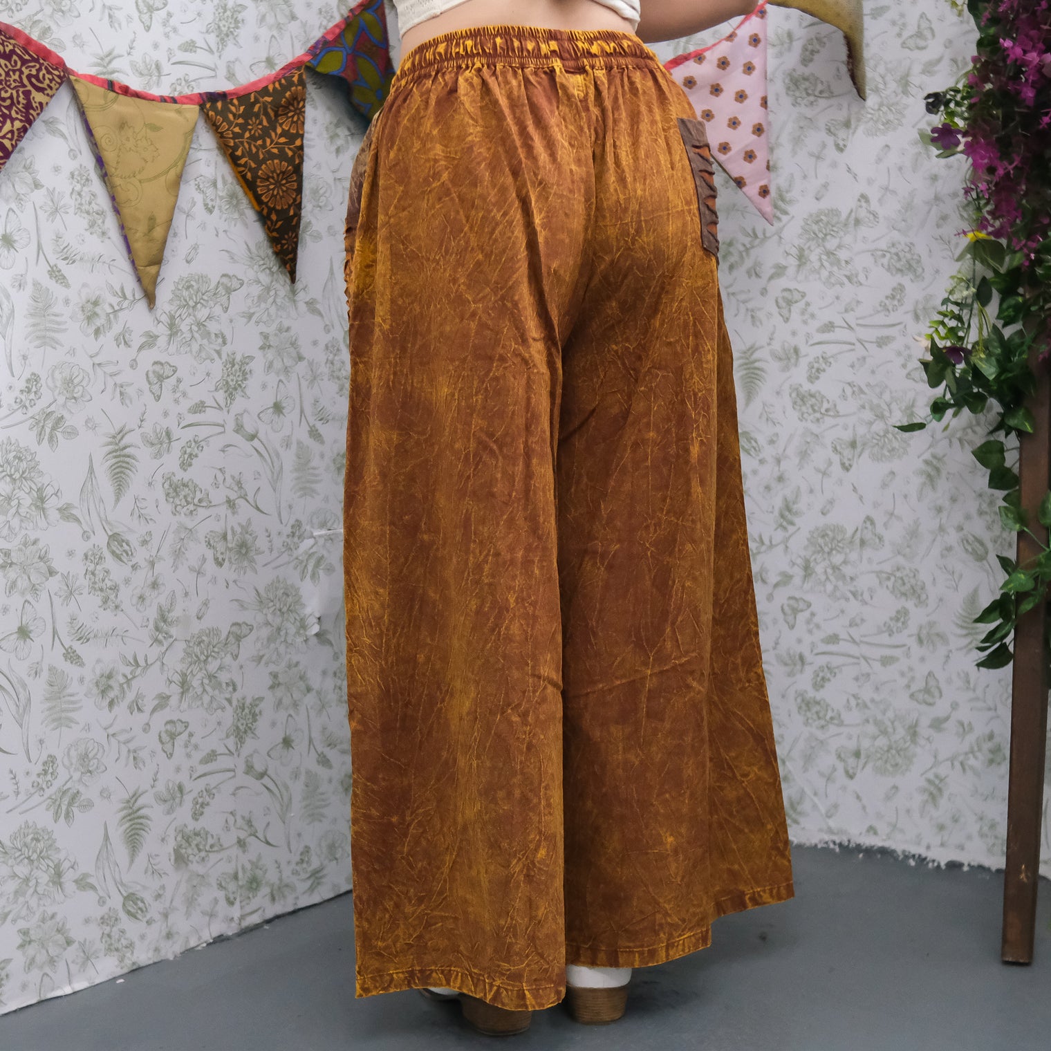 Patchwork Ribbed Block Print Wide Leg Pants