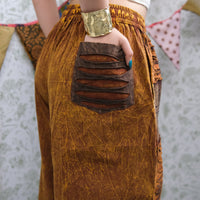 Patchwork Ribbed Block Print Wide Leg Pants