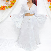 Bohemian Style Flowy Velvet Skirt Set with Ruffle Top