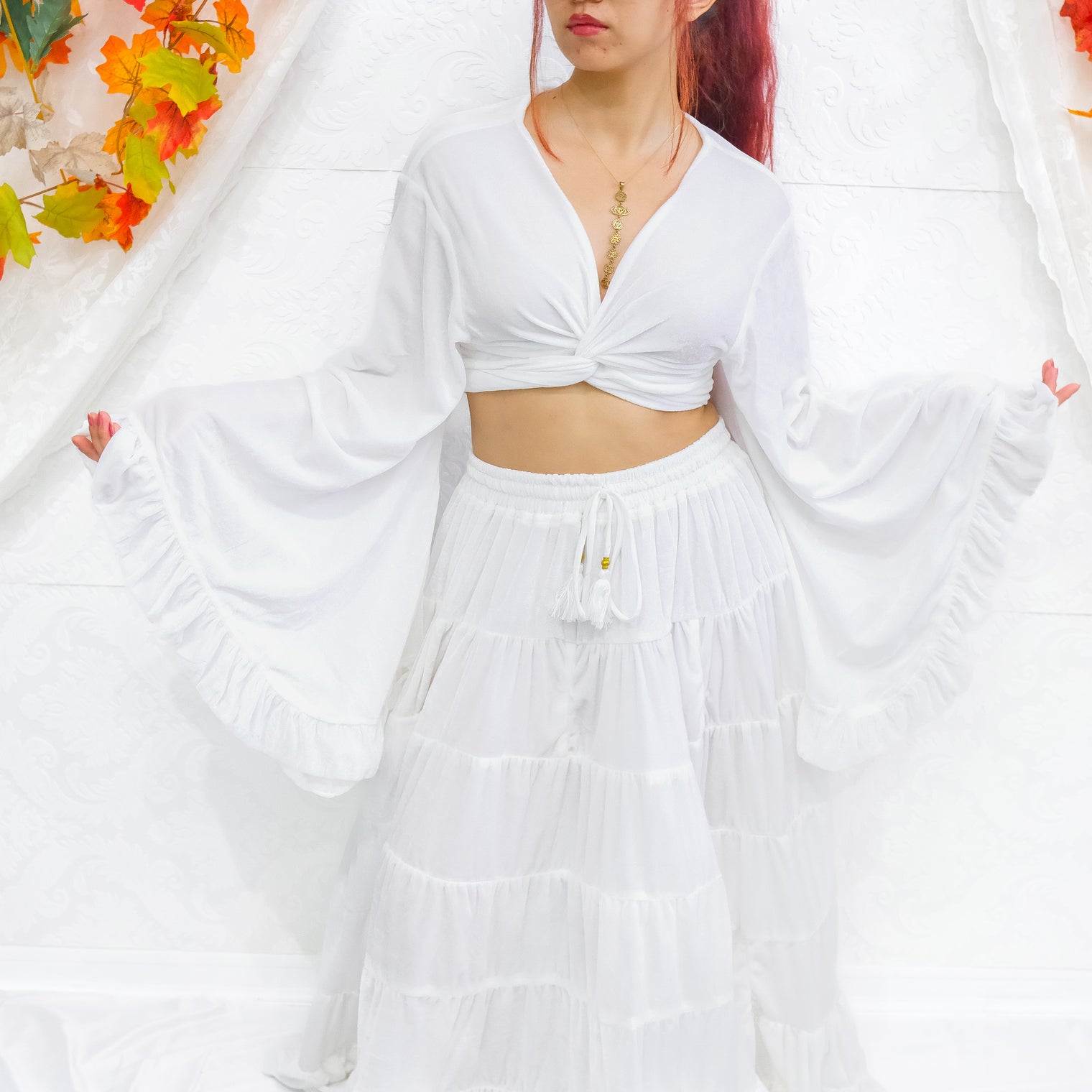 Velvet Boho Wrap Top with Ruffle Sleeve