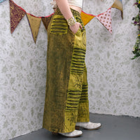 Patchwork Ribbed Block Print Wide Leg Pants