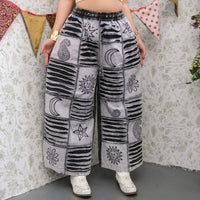 Patchwork Ribbed Block Print Wide Leg Pants