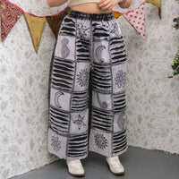 Patchwork Ribbed Block Print Wide Leg Pants