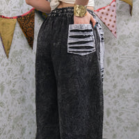 Patchwork Ribbed Block Print Wide Leg Pants