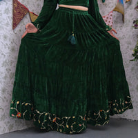 Flowy Velvet Embroidery Skirt with Ruffle Sleeve Top