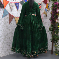 Flowy Velvet Embroidery Skirt with Ruffle Sleeve Top