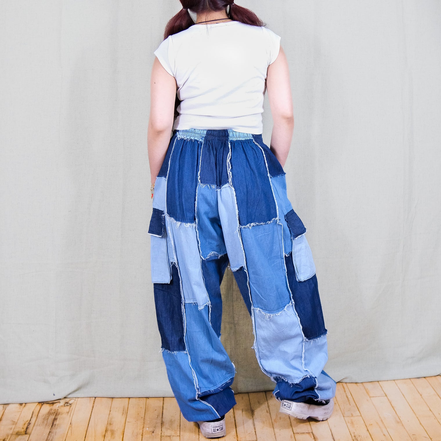 Patchwork Denim Cargo Baggy  Pants