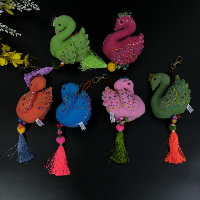 Beaded Swan Key Chain