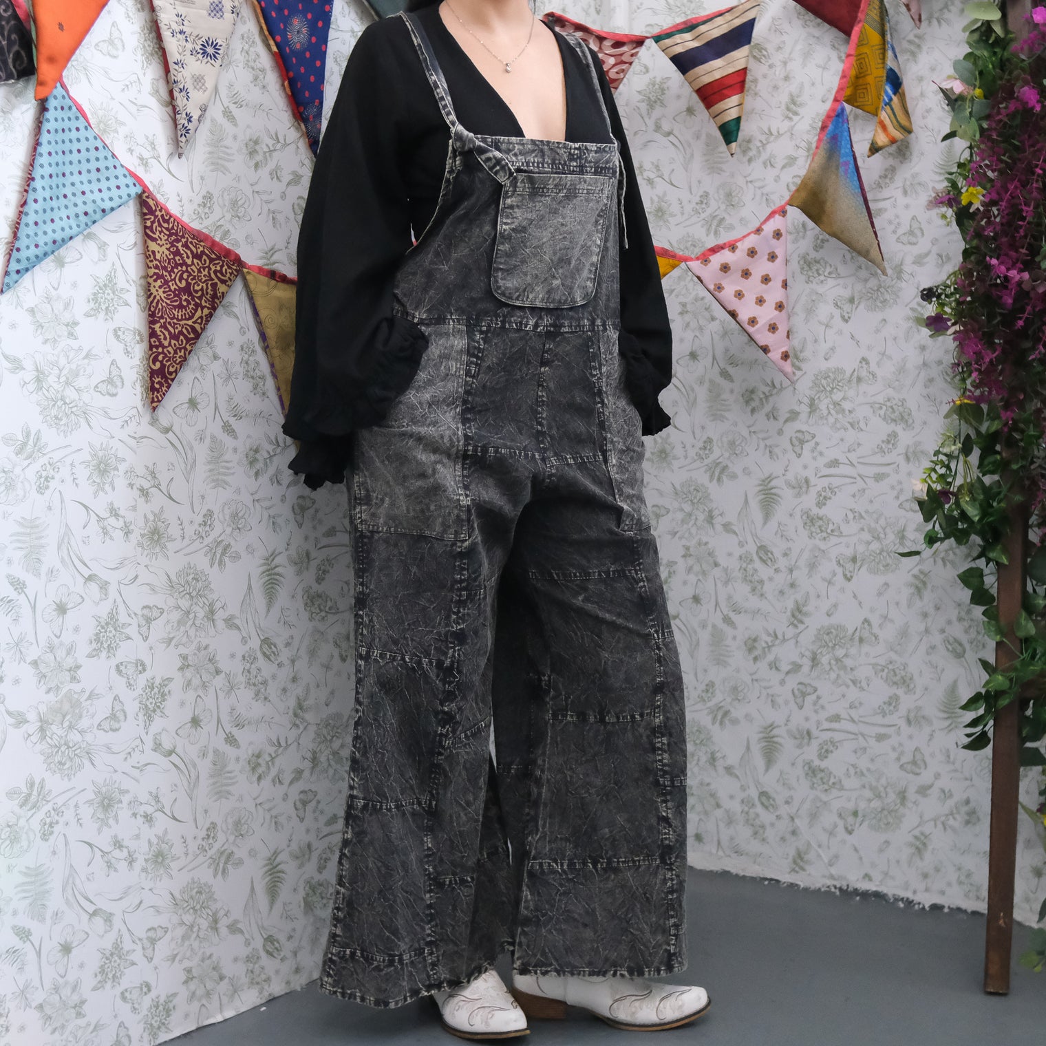 Stonewashed Cotton Wide Leg Jumpsuit