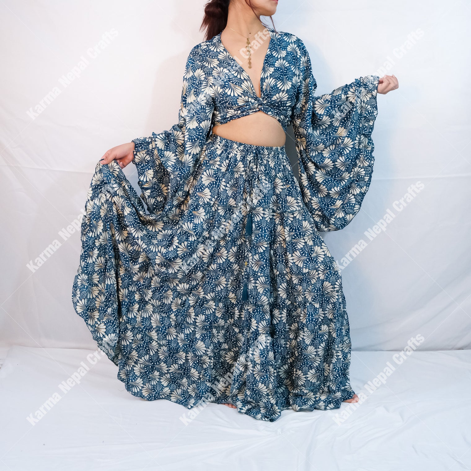 Willow Whisper Skirt with Ruffle Sleeve Top