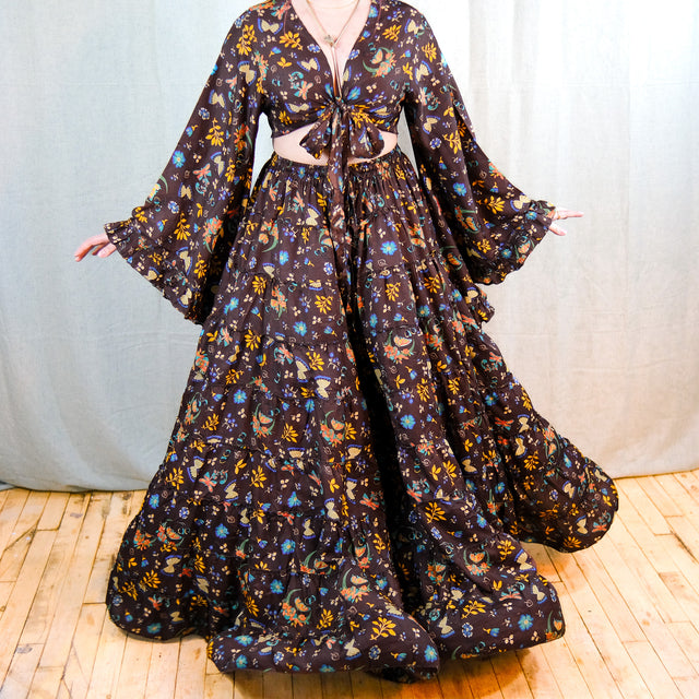 Forest Whisper Skirt with Ruffle Sleeve Top