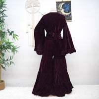 Velvet Dream Tiered Flowy Pants with Ruffle Wrap Top Set
